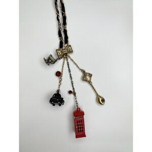 Betsey Johnson Royal Engagement Telephone Booth Tea Ribbon Bow Charm Necklace